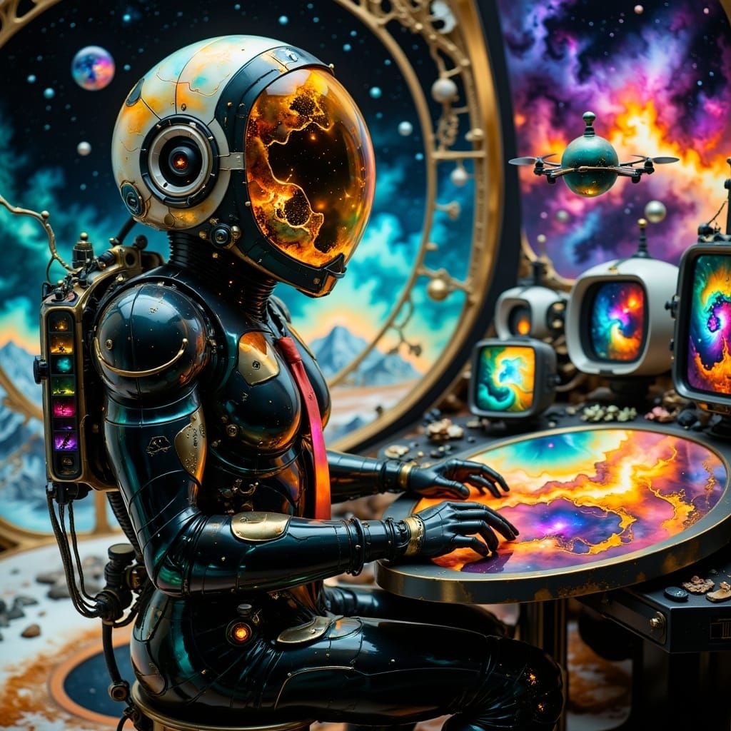 Retro-Futuristic Astronaut in Cyberpunk Dreamscape