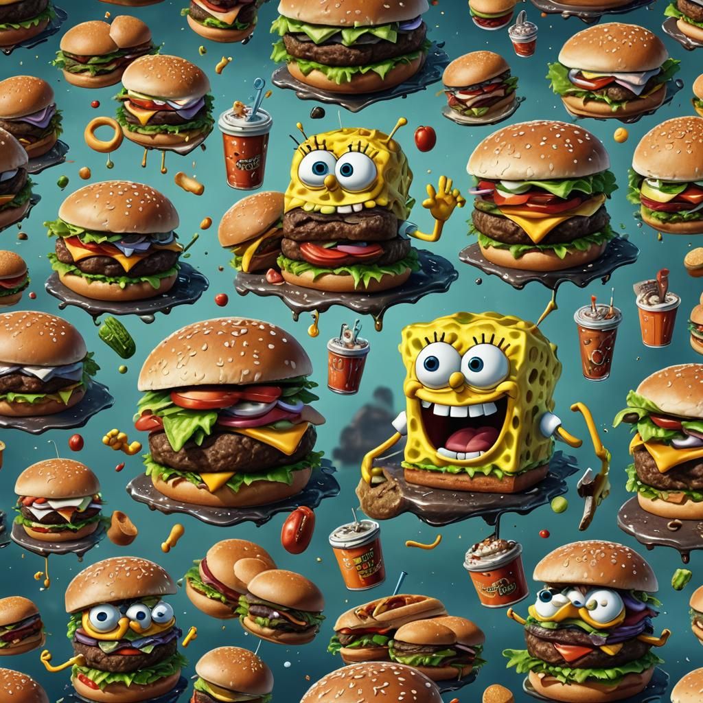 Patrick Star Eats Burger: Detailed Matte Painting