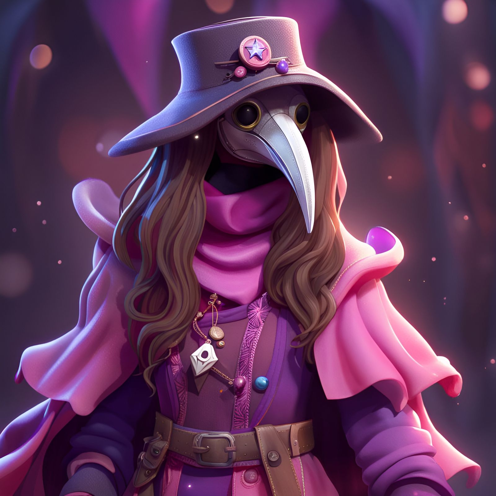 Cute Plague Doctor with Pink Star Sweater
