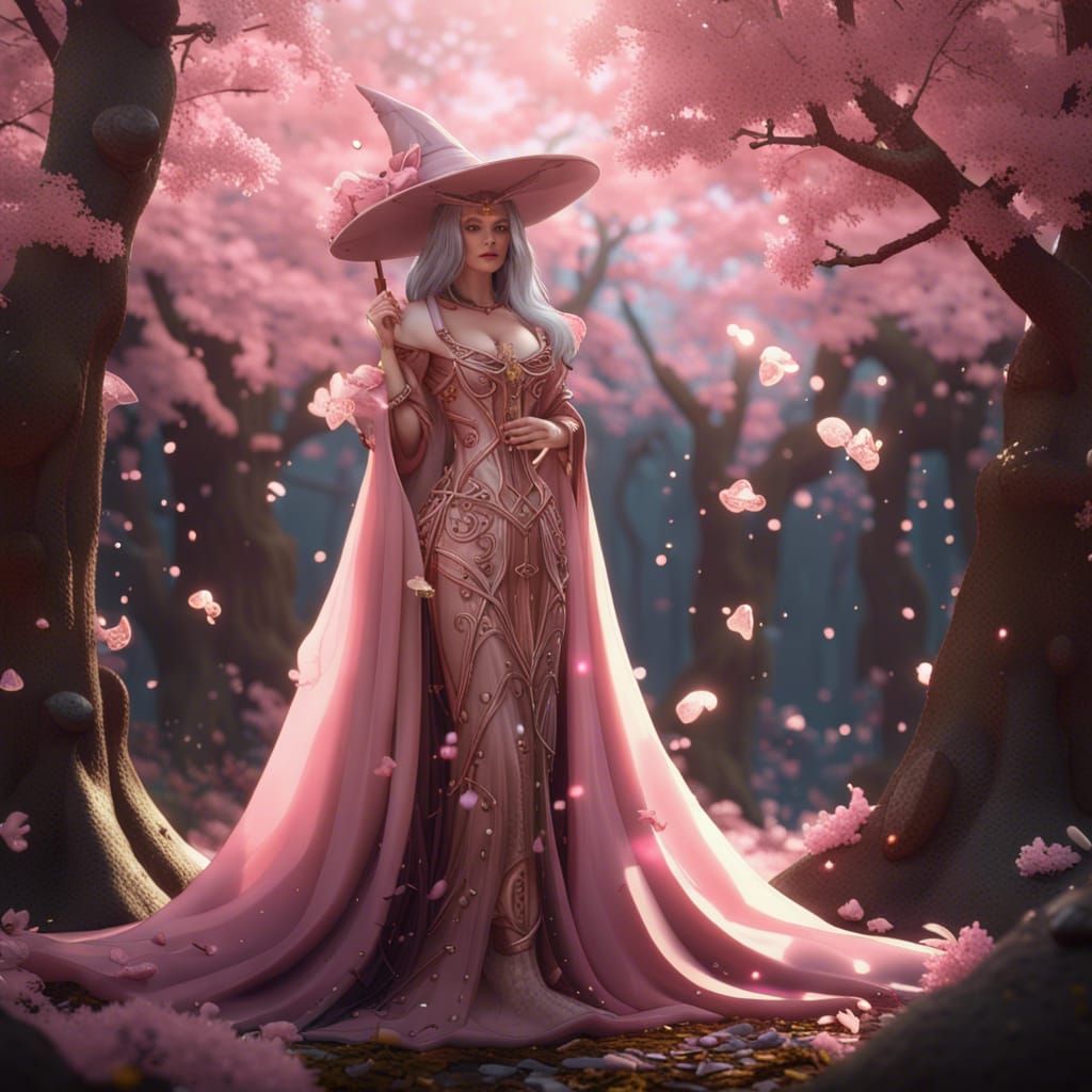 Sakura Forest Witch in Dark Fantasy Style