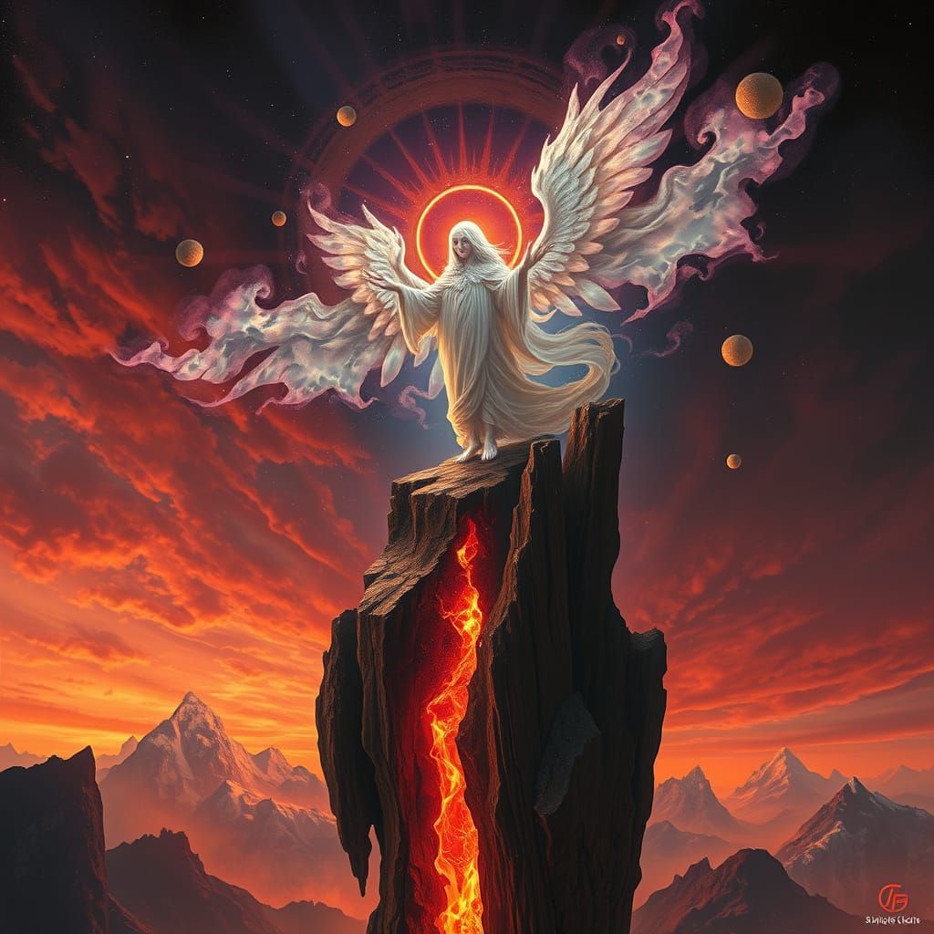 Ethereal Figure on the Edge in Conceptual Art Style