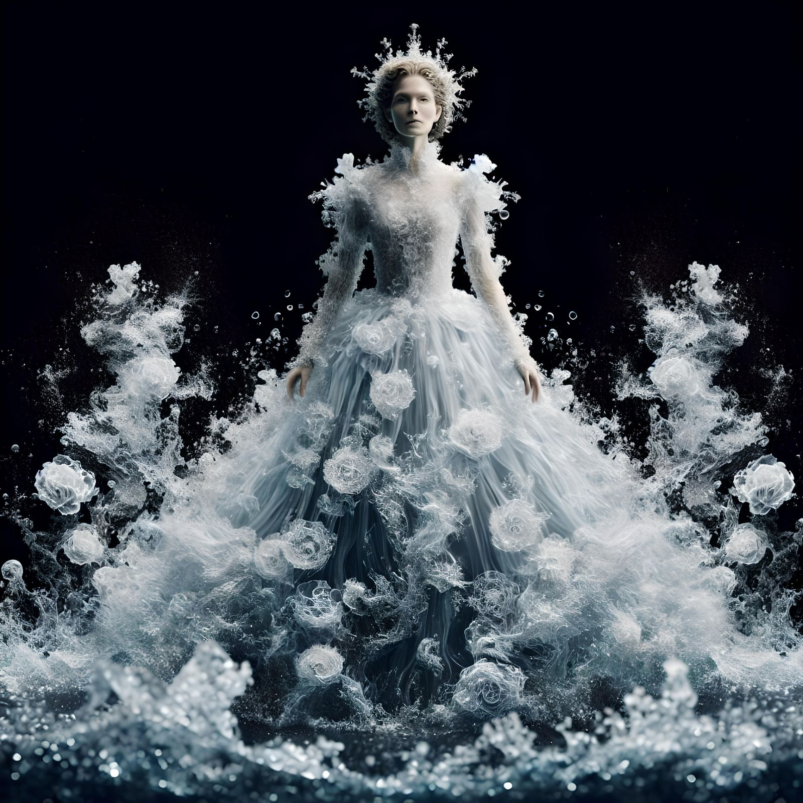 Princess in Translucent Water Dress: Hyperrealistic Art