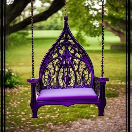 Beautiful gothic purple porch swing with black accents& gothic vibes& ethereal vibes& dark fantasy vibes& magical vibes&...