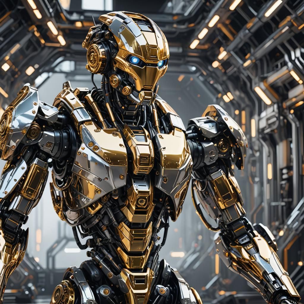 Futuristic Robot AI in Chromed Techno Style