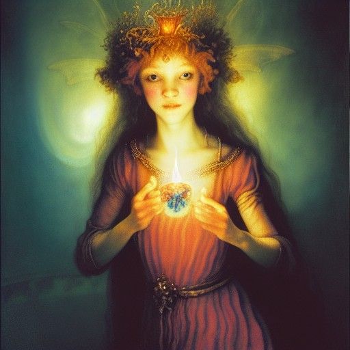 Faerie Princess with Dancing Flame, Oil Painting
