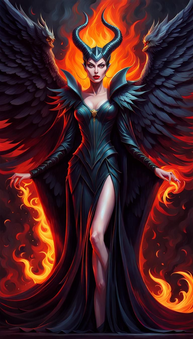 Detailed Maleficent with Glowing Portal in Dark Fantasy Styl...