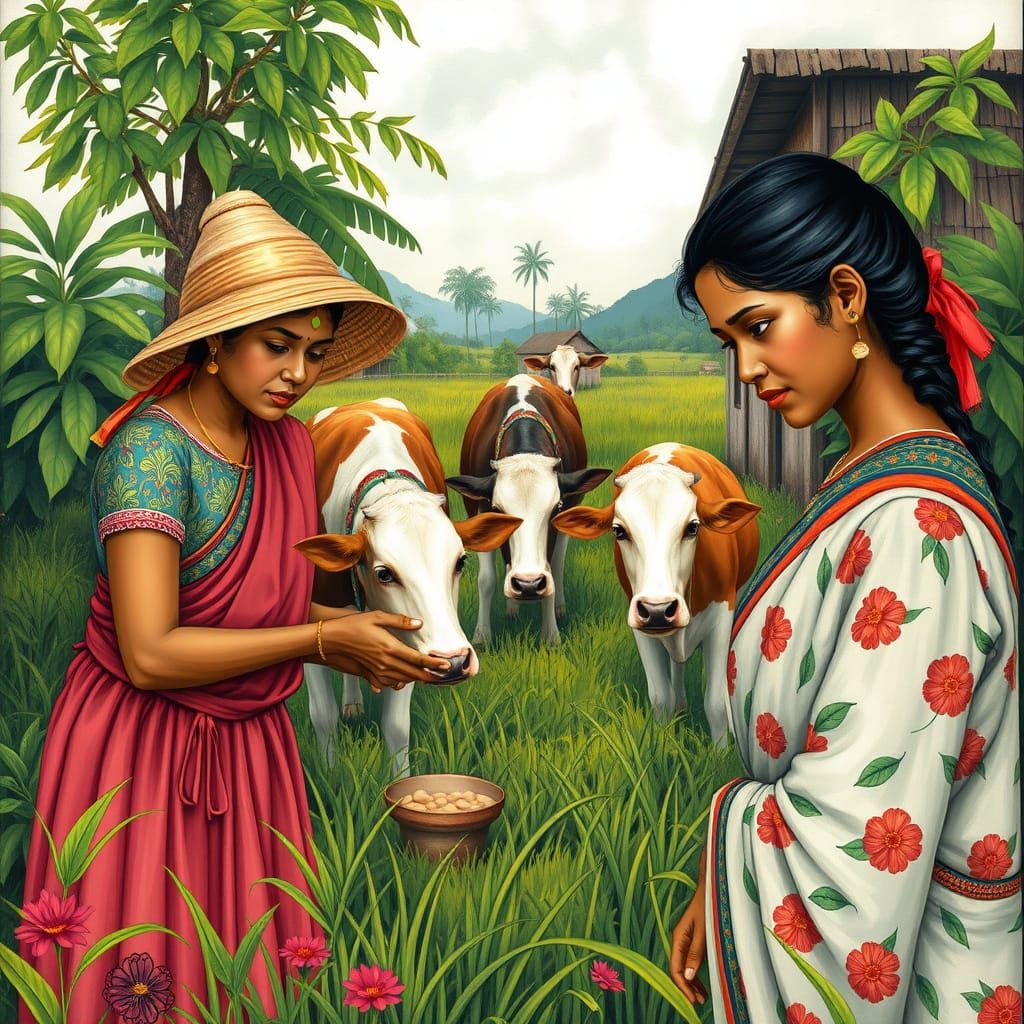 Sri Lankan Dairy Farmers in Lush Green Farm