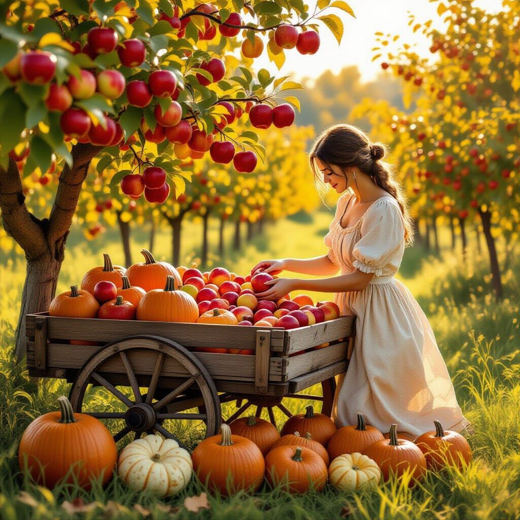Sun-Drenched Apple Orchard Harvest Scene
