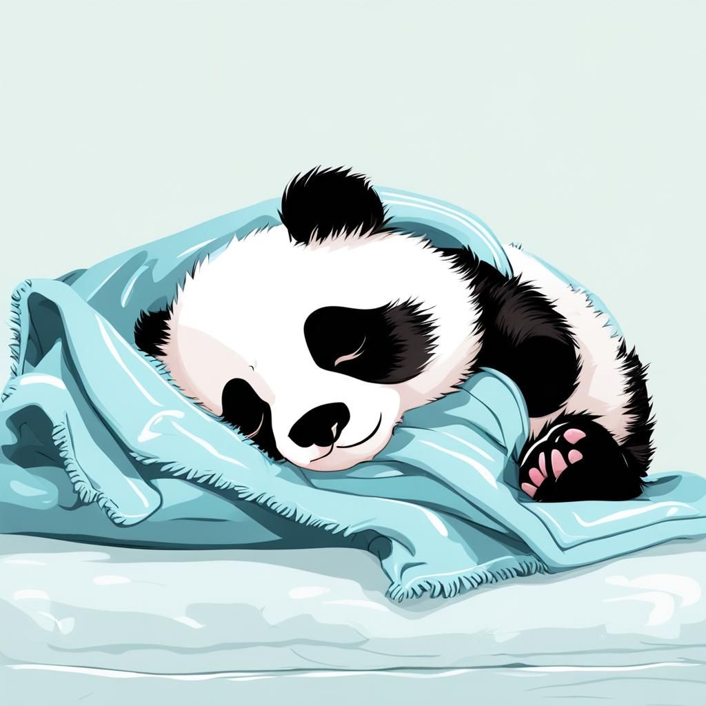 Cute Baby Panda Sleeping with Blanket