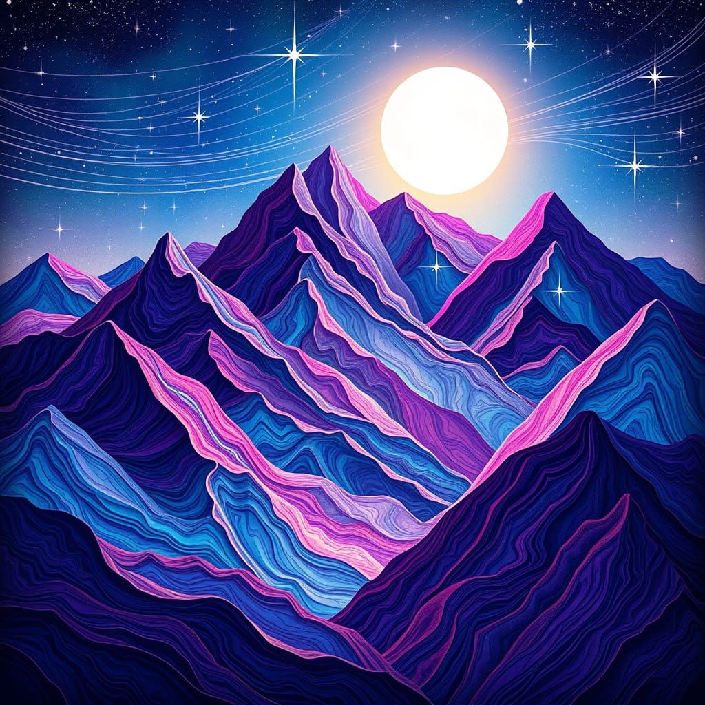 Sapphire Mountains under a Celestial Dance of Shooting Stars