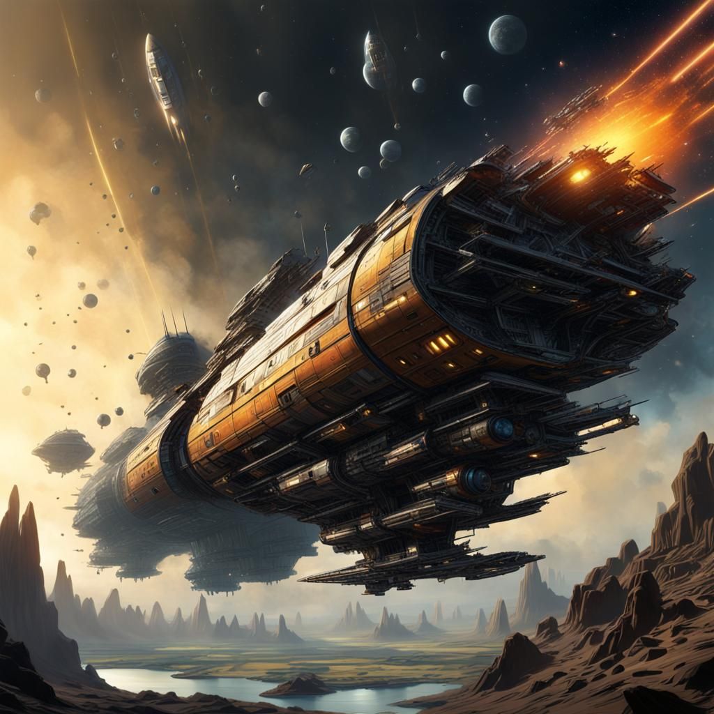 Starship Collision in Chris Foss Style