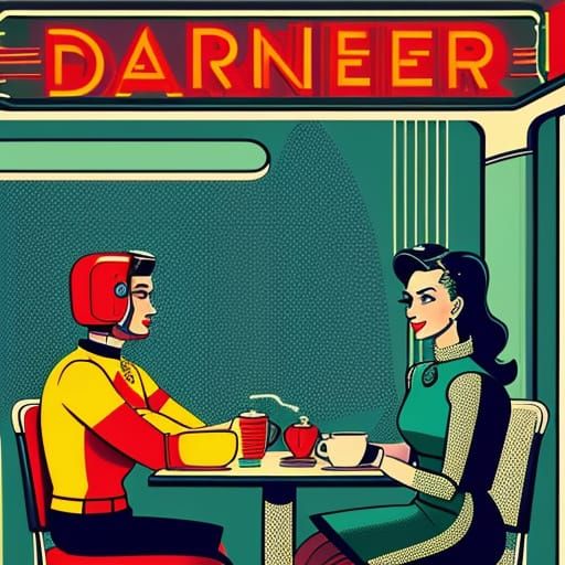 Retro Robot Serving Tea in 1950s Diner