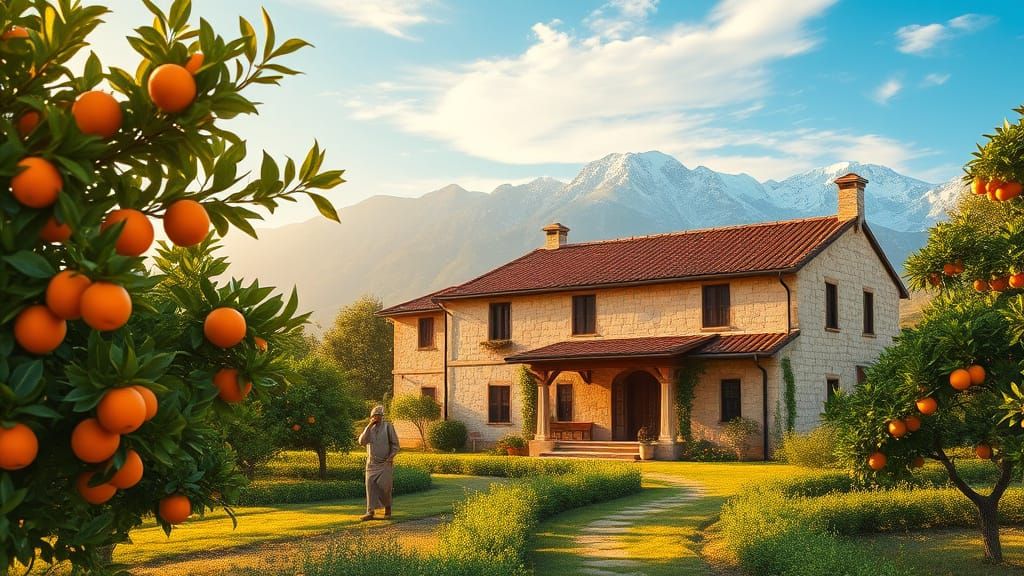 19th Century Stone Farmhouse in Vibrant Orange Groves