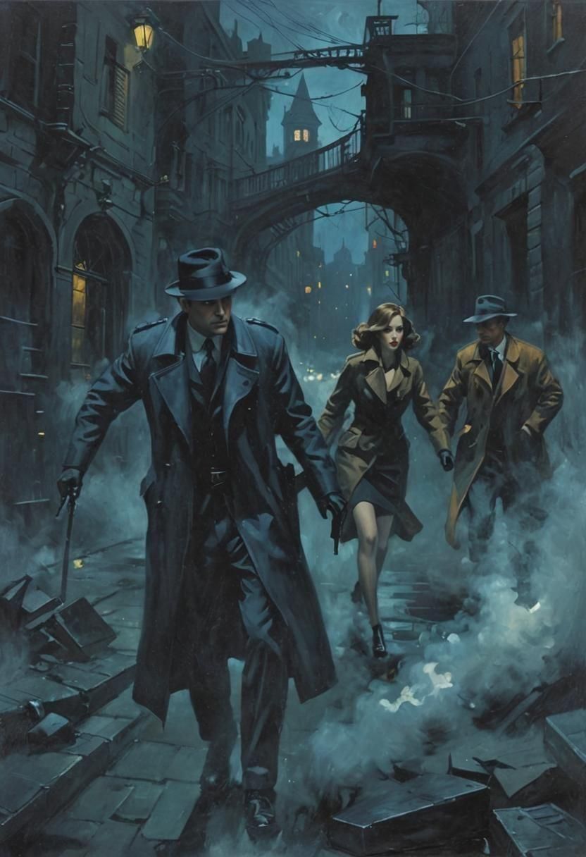 Noir Night Painting of Secrets and Danger