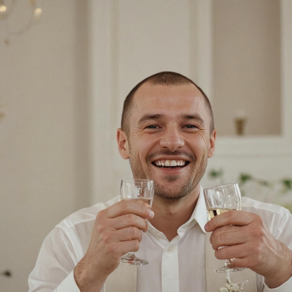 Happy Slavic Man Toasting at Wedding, Cinematic Portrait