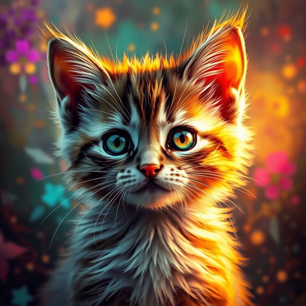 Surreal Kitten in Vibrant Fantasy Realm