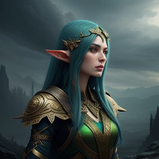 Ethereal Elf Maiden in a Dramatic Digital Landscape