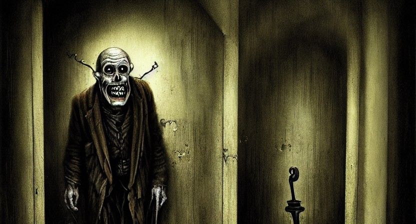 Laughing Knave in Dark Hallway, Dark Fantasy Art