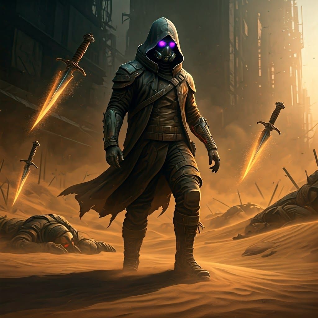 Cyberpunk Assassin in Sandstorm with LED Respirator