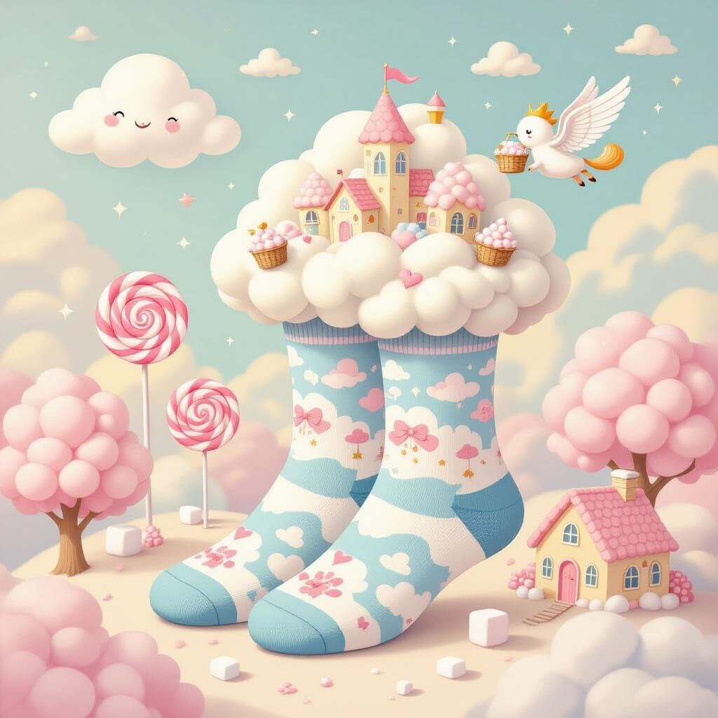 Whimsical Cloud Kingdom Socks: A Surreal Fantasy