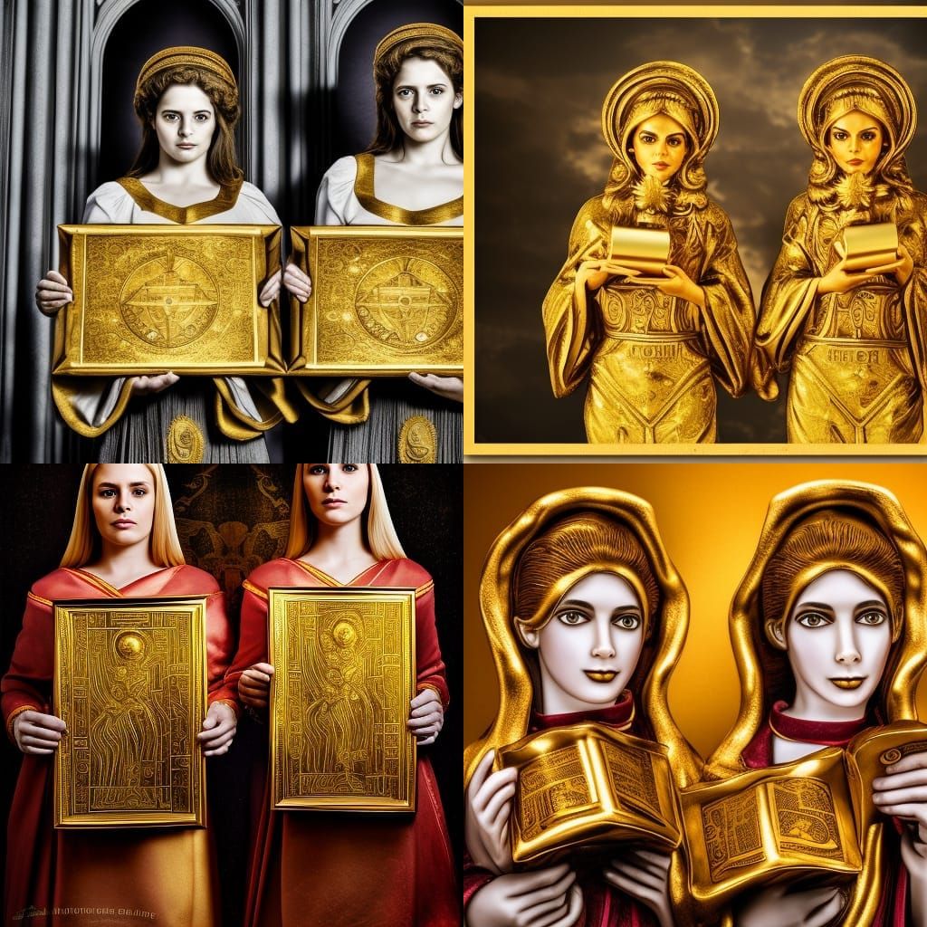 Gemini Priestess Twins with Golden Scrolls