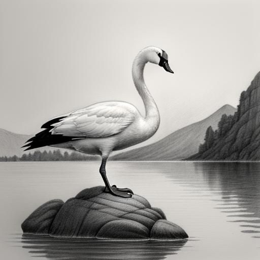 Swan Portrait in Pencil Sketch Style