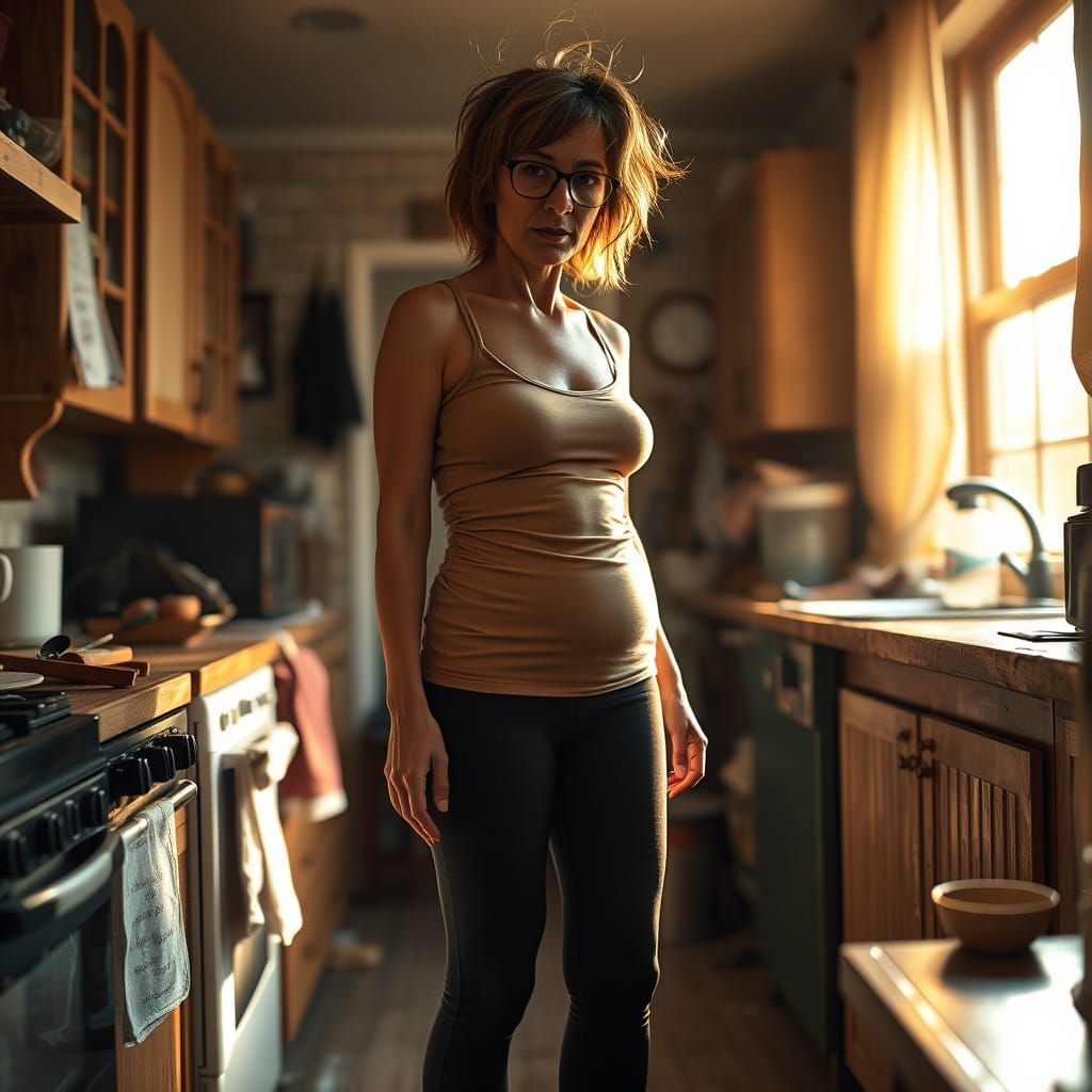 Woman in Kitchen: Gritty Realism Art