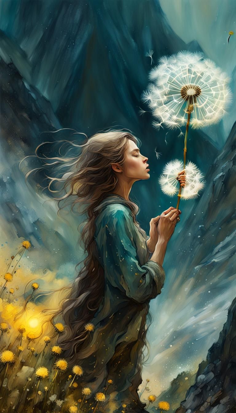 Dandelion Wish: Detailed Matte Painting in Ink Style