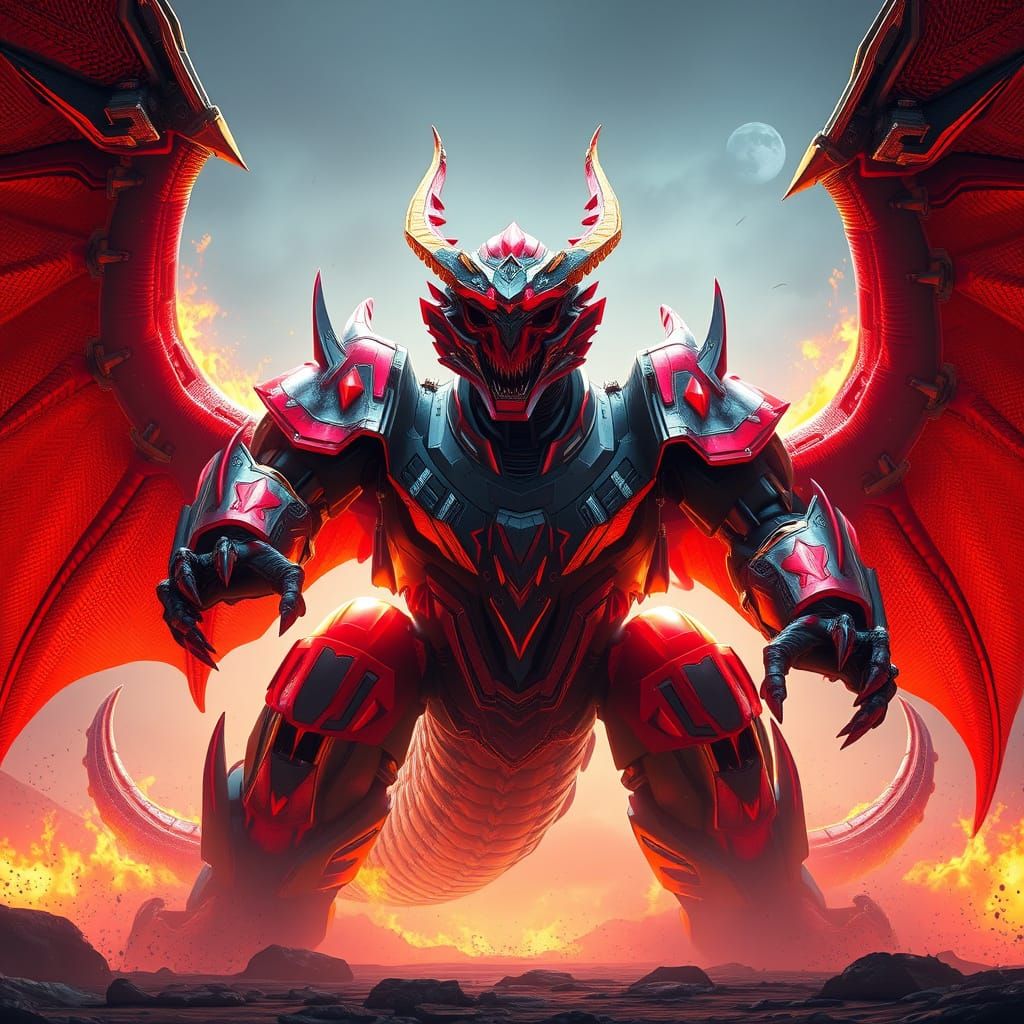 Giant Mech Dragonzord in Epic Fantasy Style