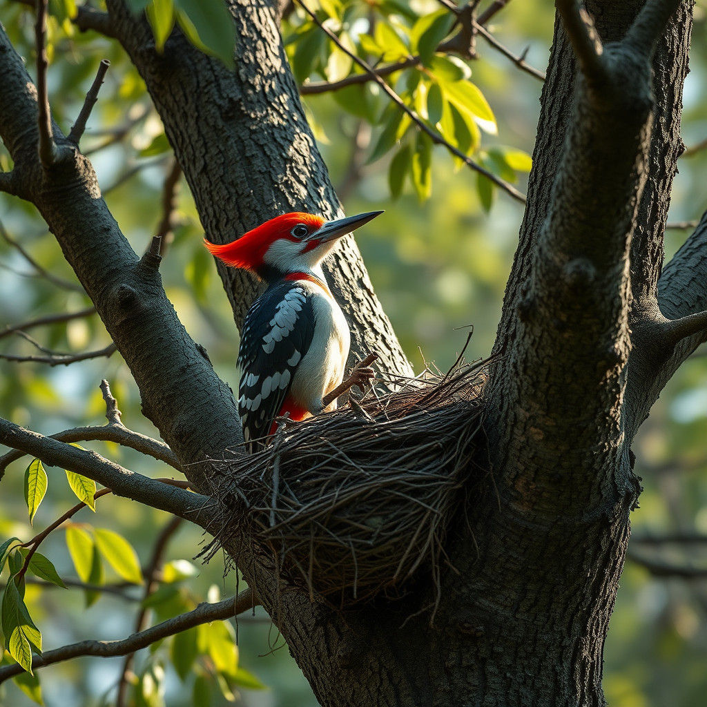 Red-Headed Woodpecker Builds a Nest