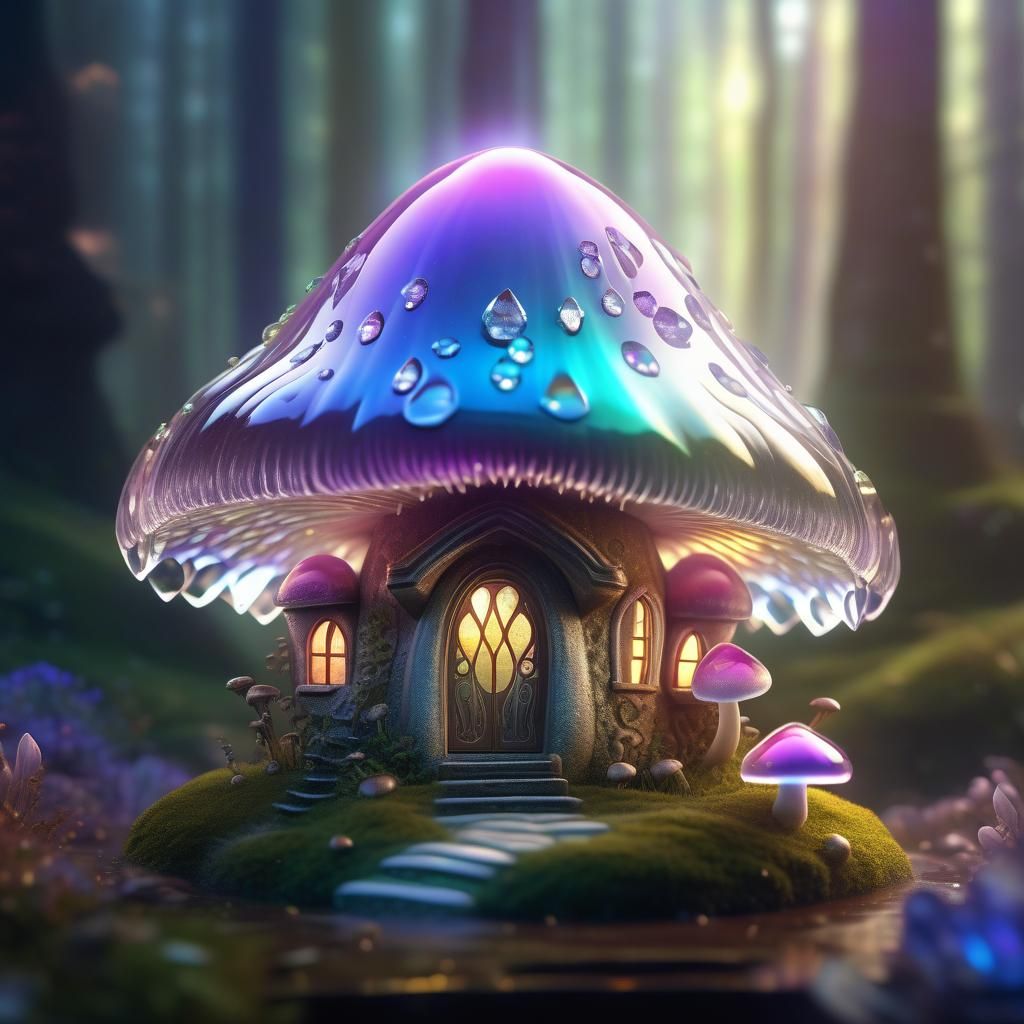 Ethereal Crystal Mushroom House: Fantasy Concept Art