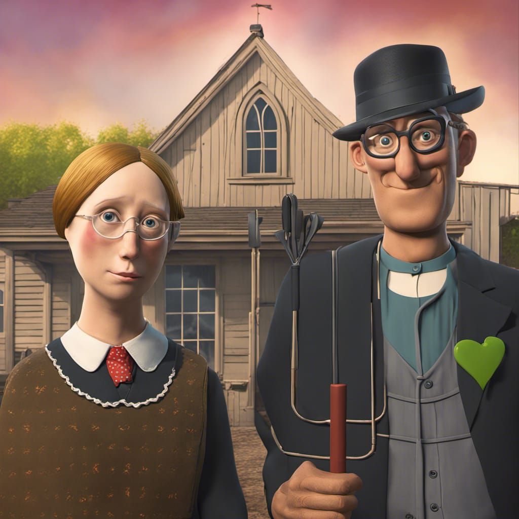 American Gothic: Pixar-Style 3D Reimagining