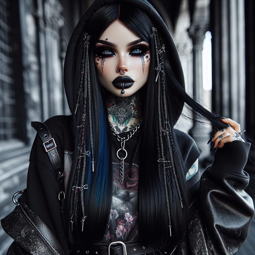 Gothic Woman with Punk Fashion in Castle