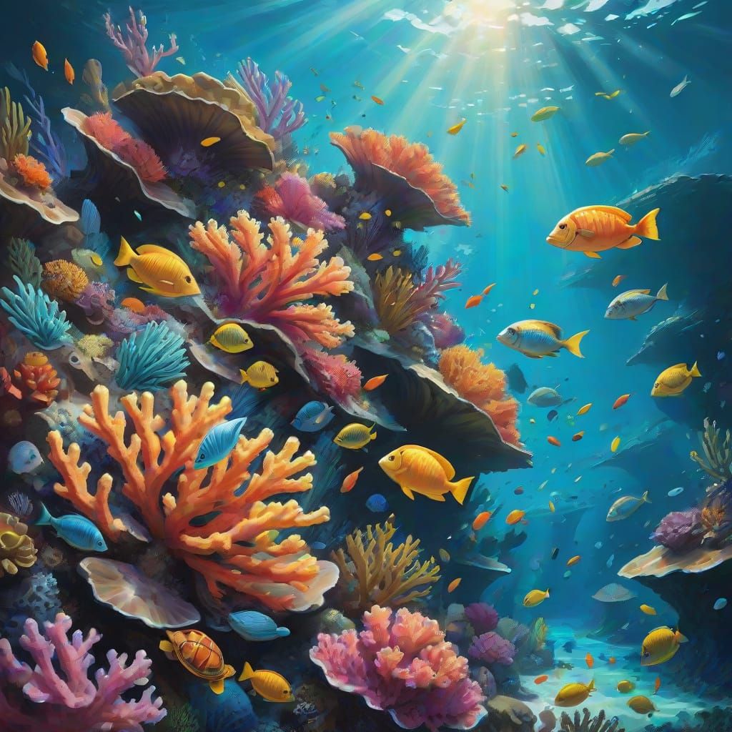 Underwater Coral Reef Scene with Sea Life