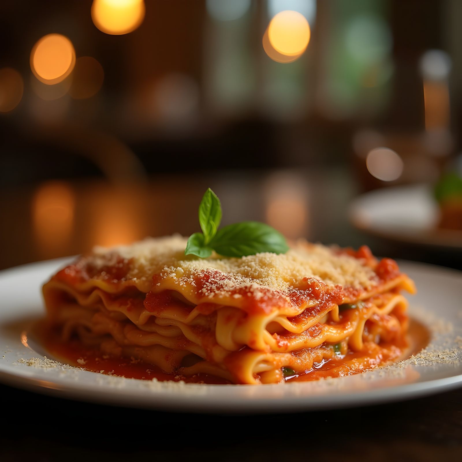 Delicious Lasagna Close-up with Soft Dramatic Lighting