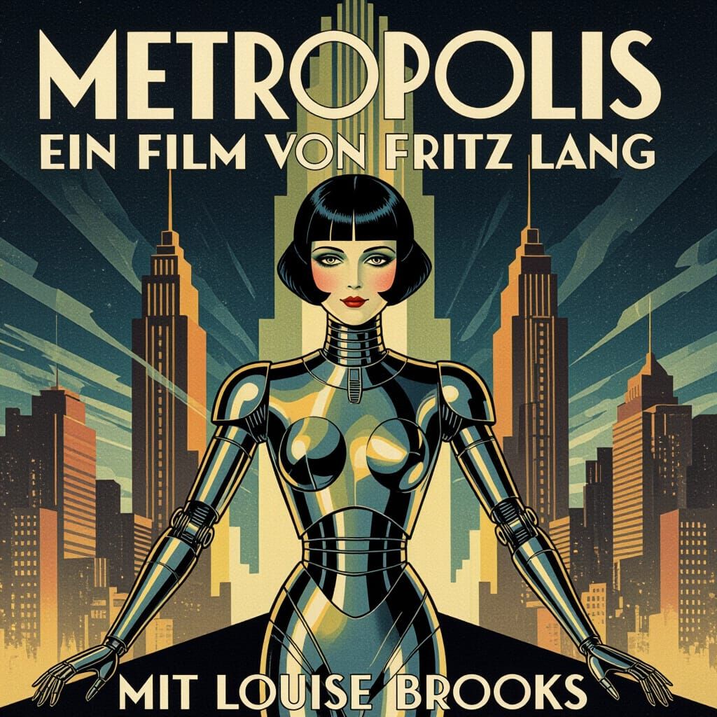 Art Deco Metropolis Poster with Louise Brooks & Robot