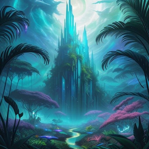 Luminous Winged Rabbits in Ethereal Jungle Realm
