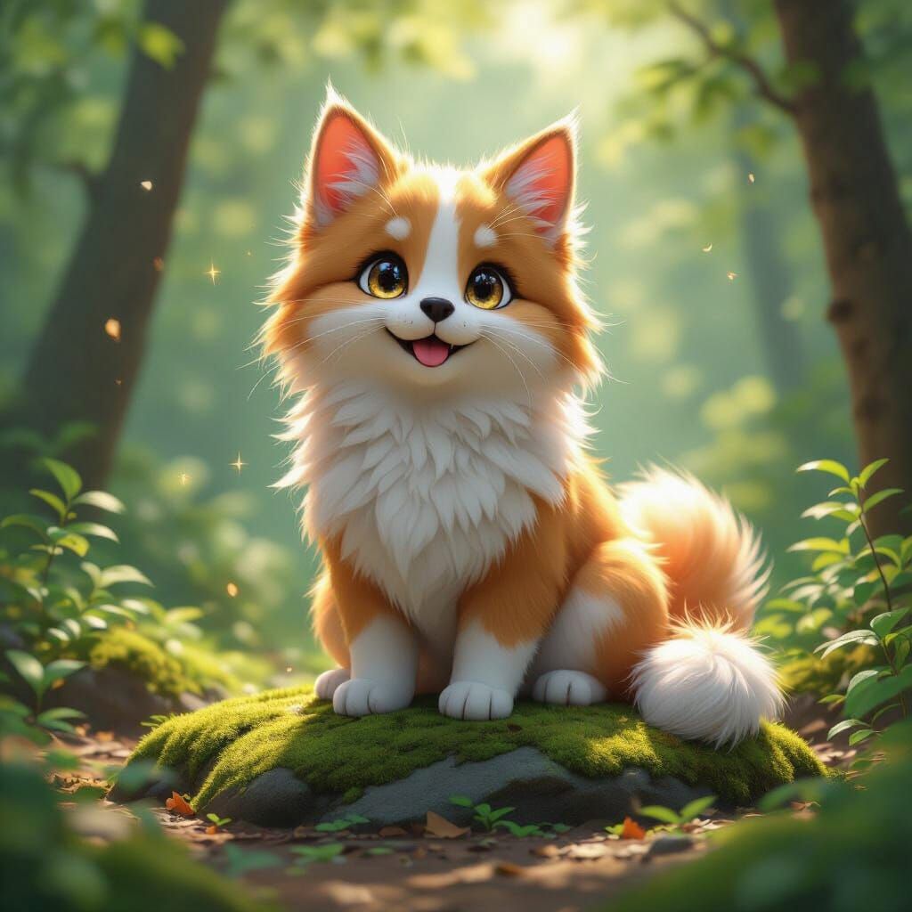 Half Dog Half Cat Creature in Vibrant 3D Anime Style