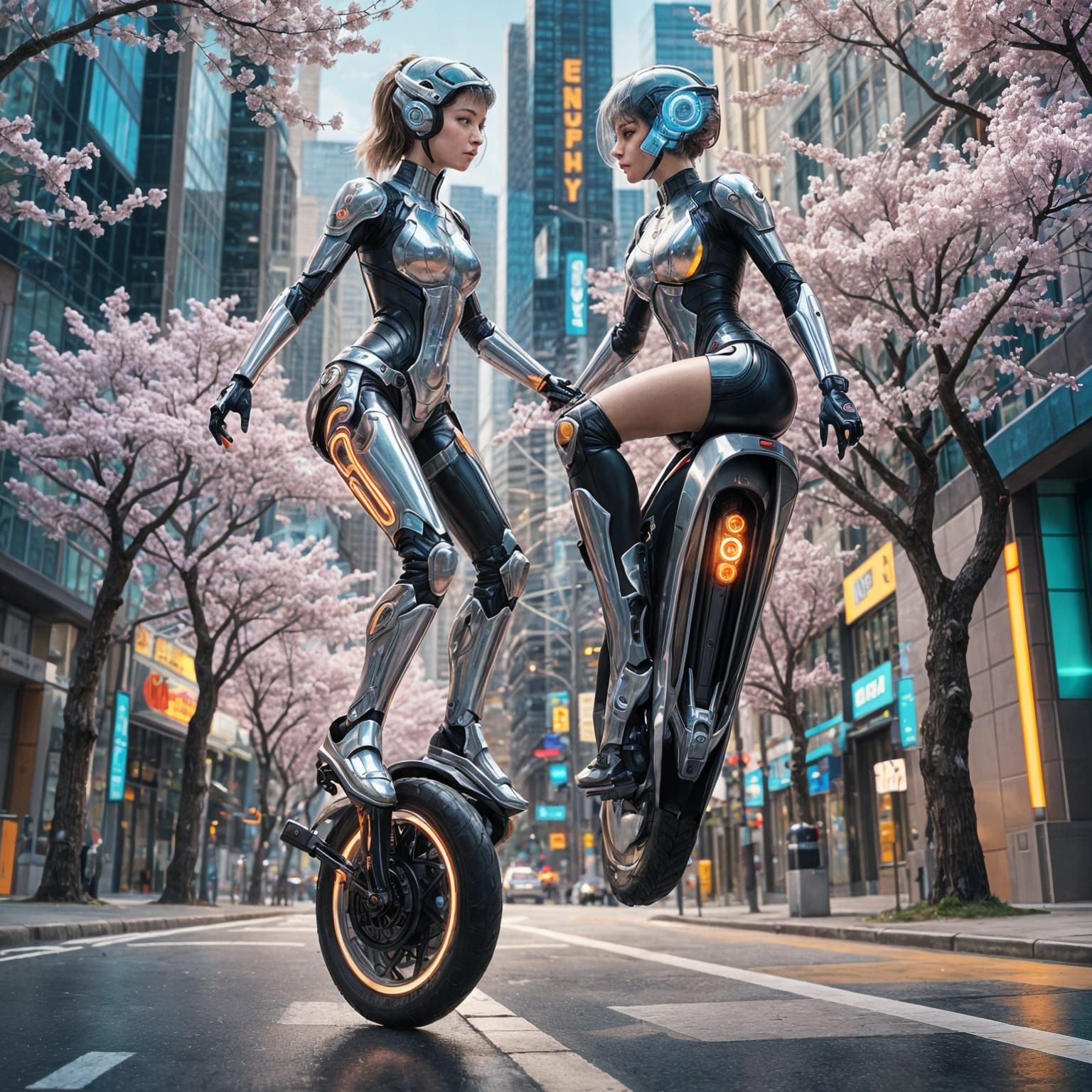 Cyborg on Electric Unicycle in Crystal City