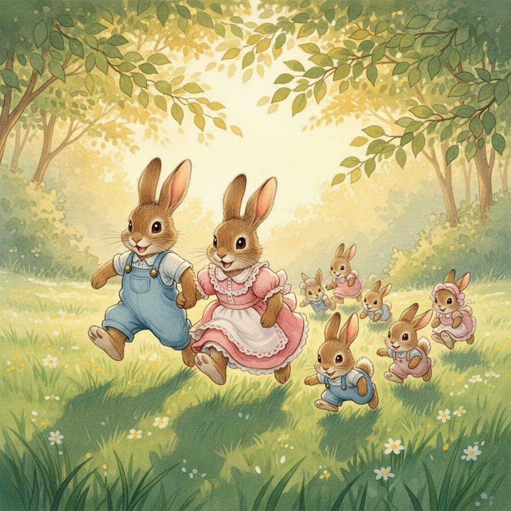Whimsical Bunnies in Storybook Style