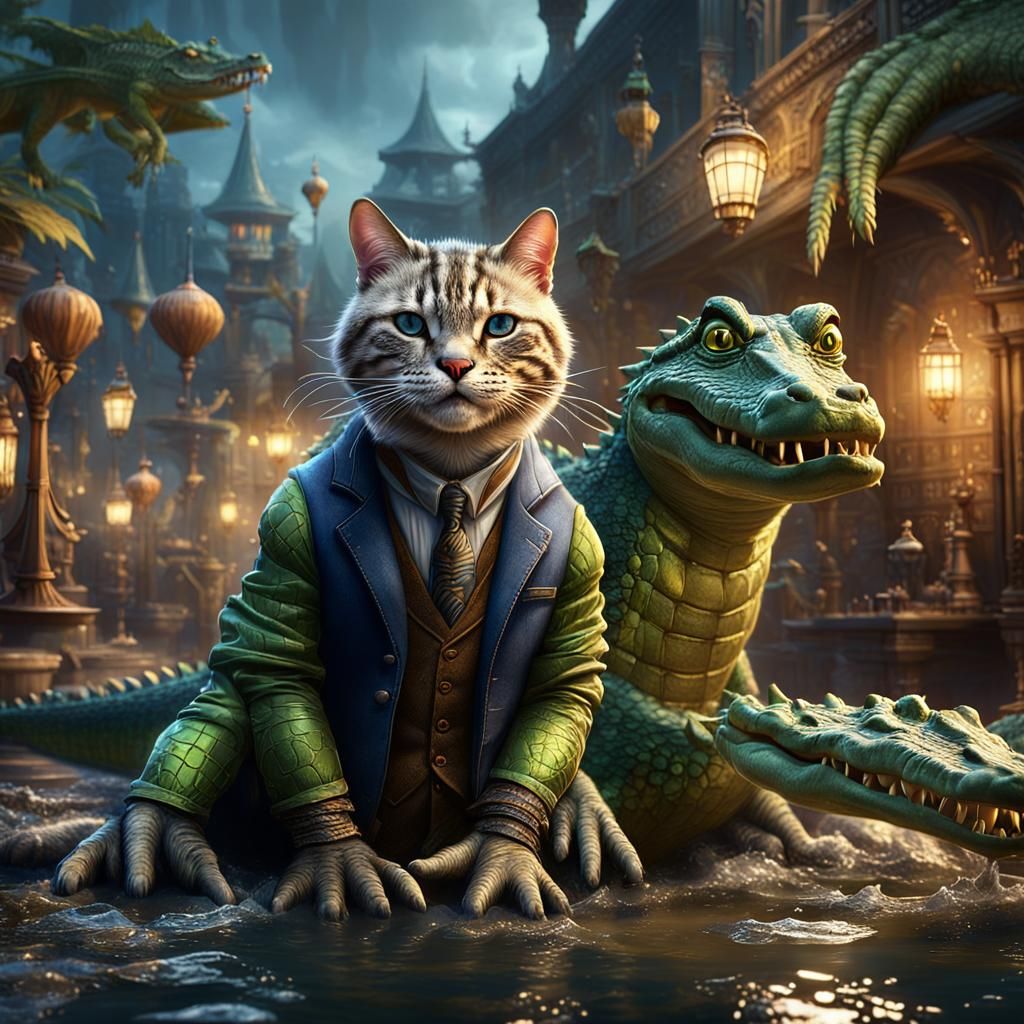 Realistic Cat-Crocodile Hybrid Character in Detailed Matte P...