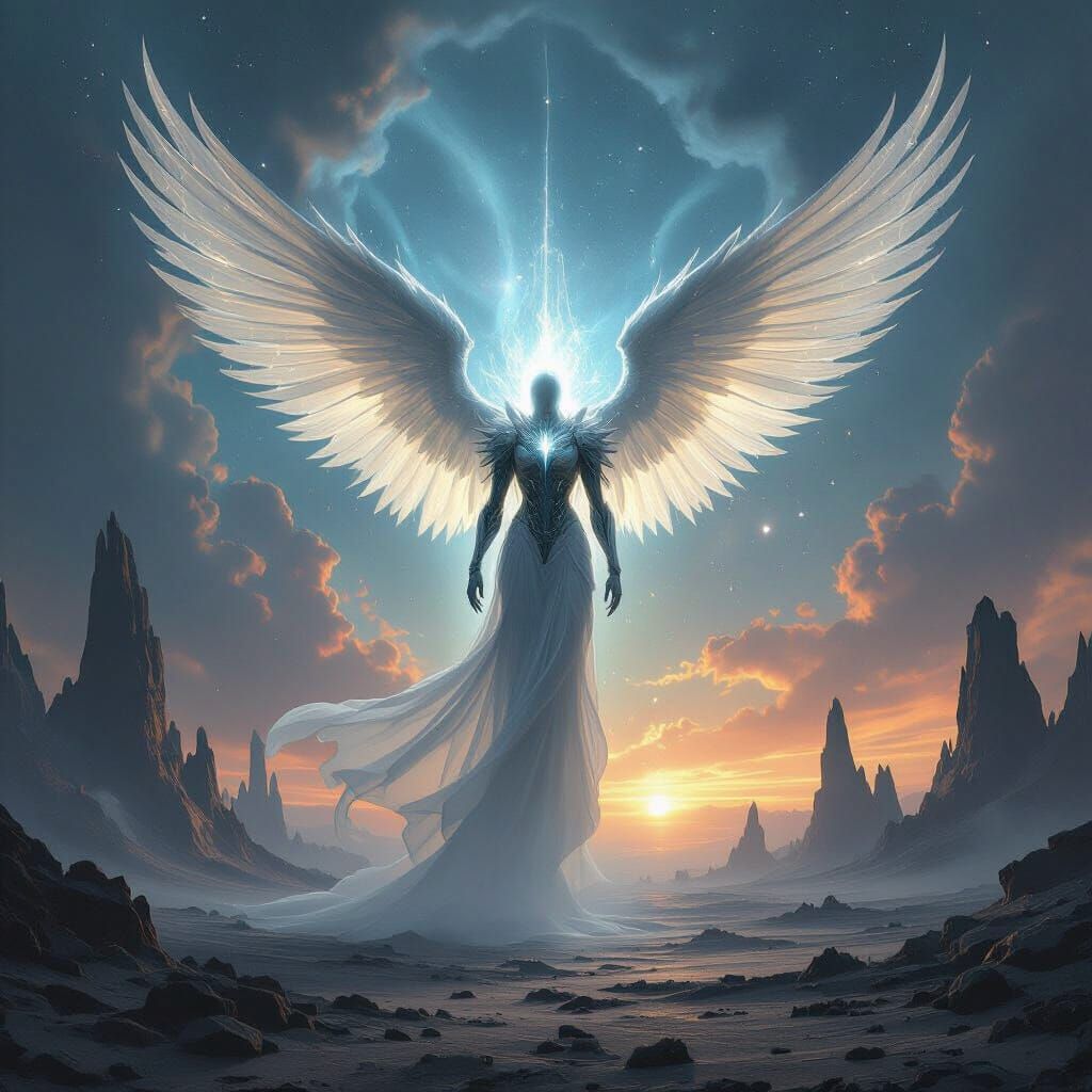 Ethereal Angel Descends on Alien Landscape in Concept Art St...