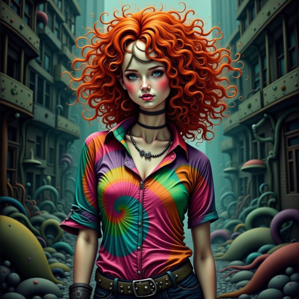 Neon Grunge Irish Woman with Copper Hair