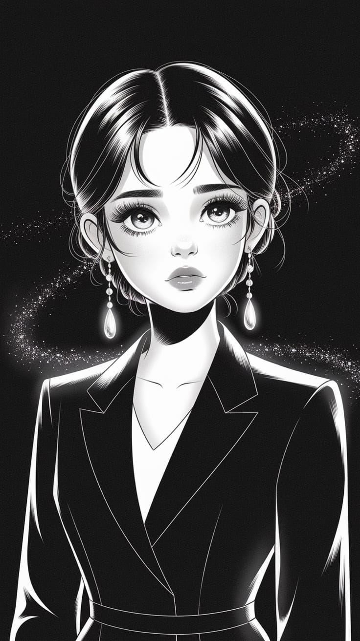 Expressive Portrait: Woman in Black and White with Magical A...