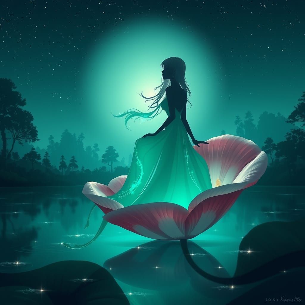 Ethereal Woman on Anthurium Flower in Digital Art Style