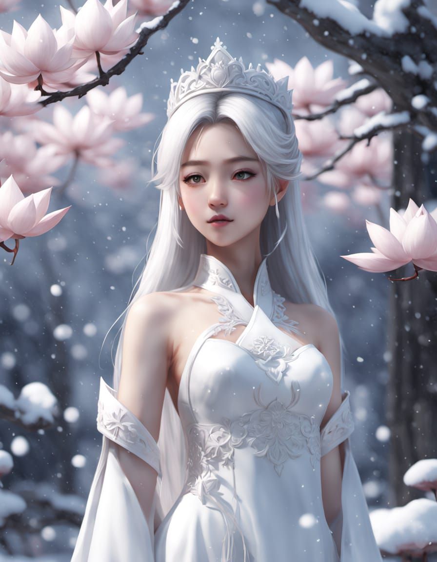 Serene Chinese Princess in Snowy Wonderland