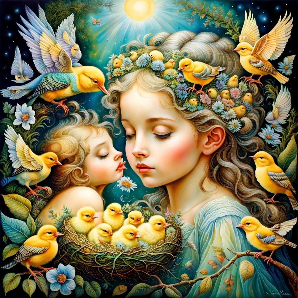 Ethereal Double Exposure Bird's Nest Collage