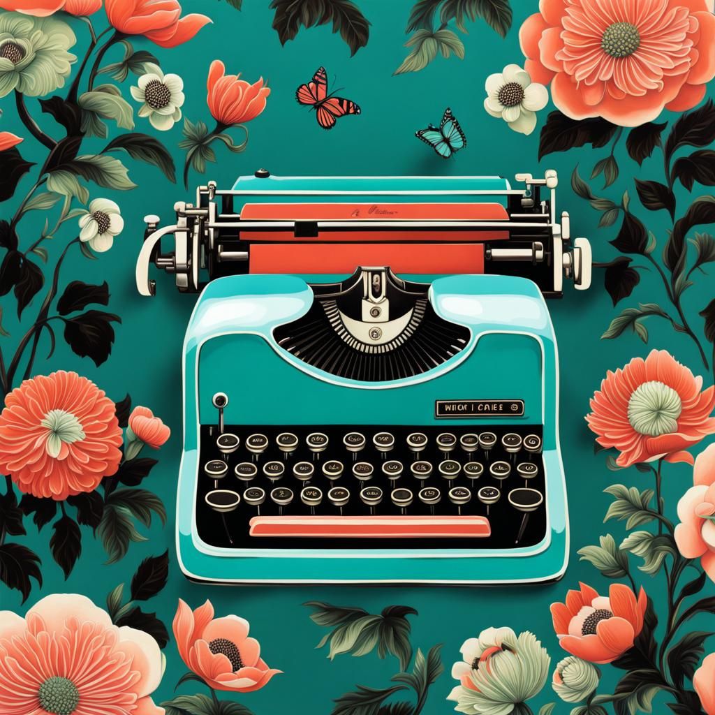 Vintage Typewriter Porcelain Sign in Retro Style