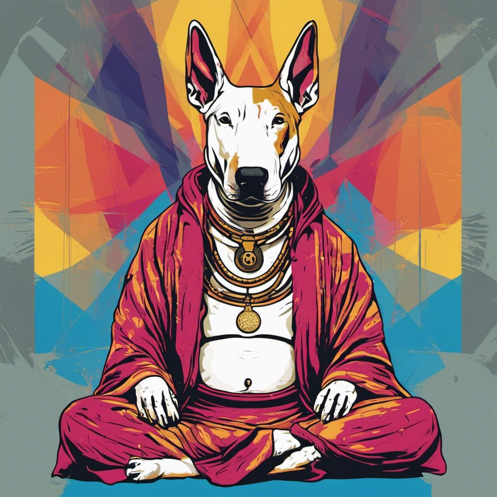Skeletal Bull Terrier Buddha in Pop Art Style