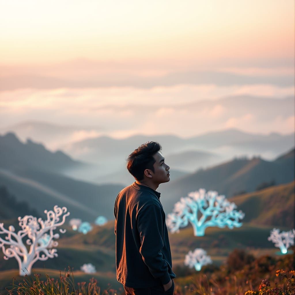 Hopeful Harmony in Dawn-Lit Valley Landscape